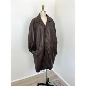 Vintage Brown Leather Trench Jacket XXL 2XL Long Grunge 90s Y2K Neutral Matrix